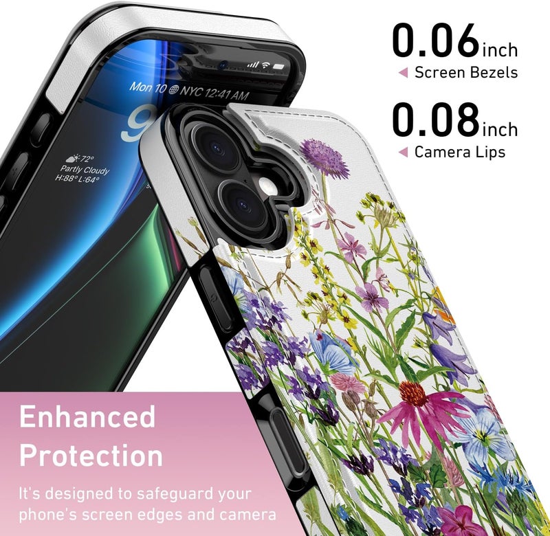 Goodon for iPhone 17 Case Wallet - Flip Folio Leather Cover with Trendy Floral Design, 3 Card Slots & Kickstand Function, Stylish Protective Phone Case for Women and Girls - Blooming Wildflowers - Image 3